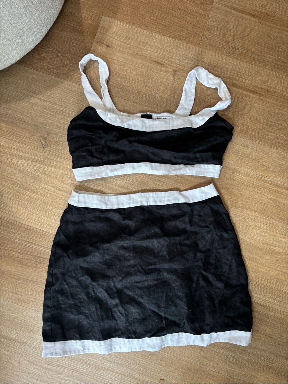 Reformation Black Mini Skirt with White Trim